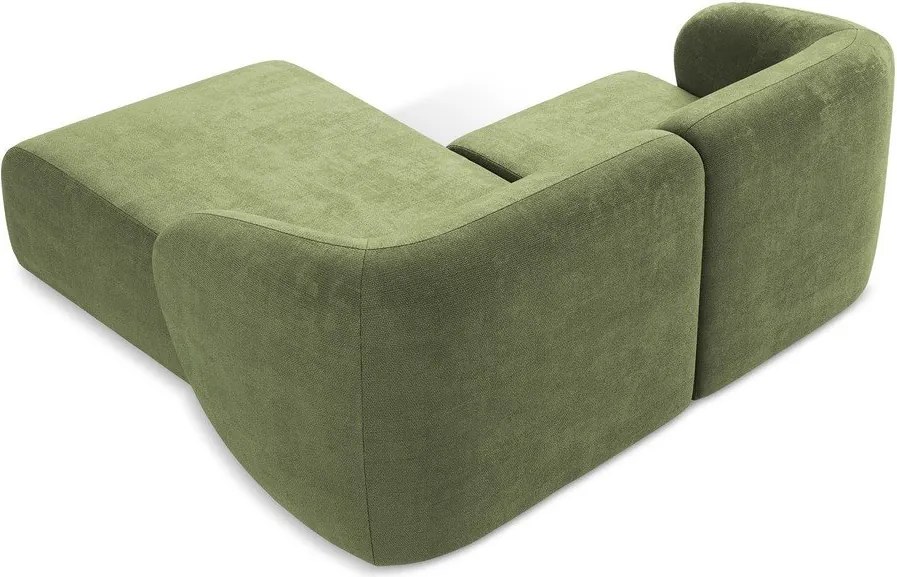 Zielony narożnik z tkaniny szenilowej (prawostronny/z szezlongiem) Lani – Makamii