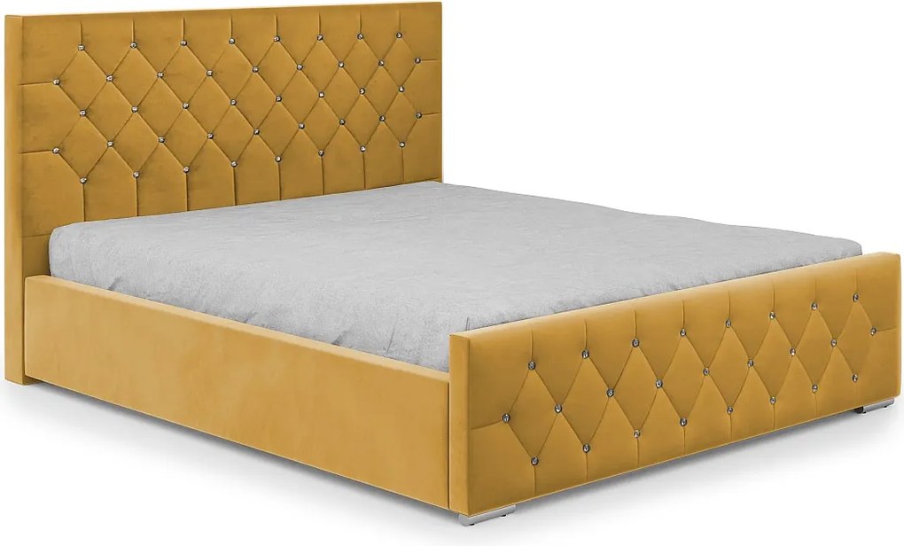 DomoHome - Trwałe łóżko tapicerowane Mona I, nowoczesny design, pojemna skrzynia, łatwa w pielęgnacji tkanina 140x200 cm, żółty