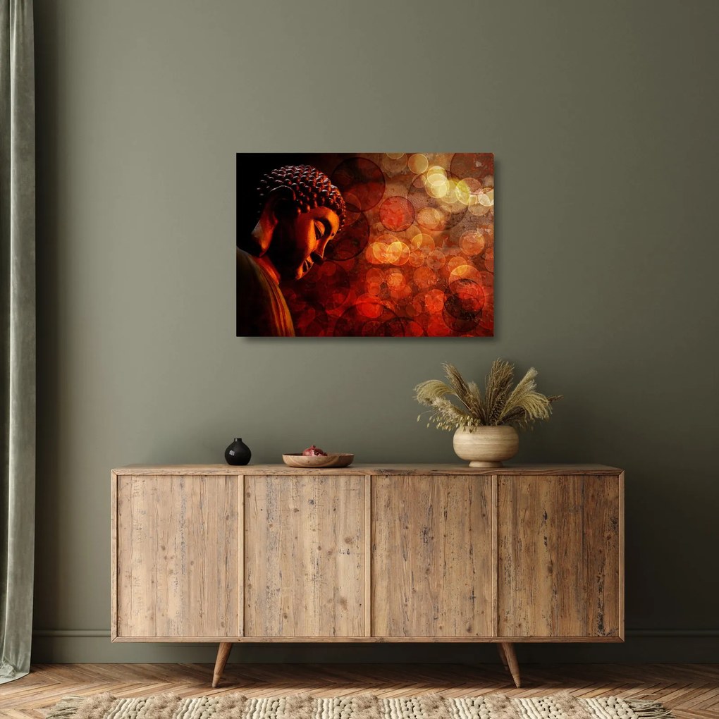 Obraz na szkle - Budda w odcieniach czerwieni (70x50 cm)