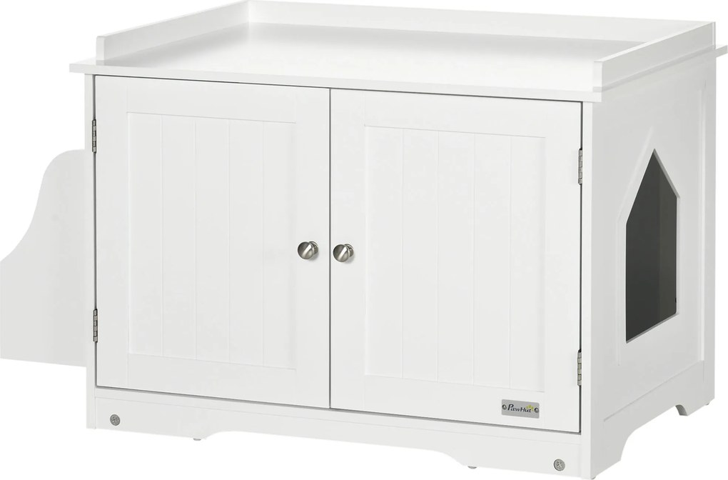 PawHut Kuweta Domek dla Kota z Regulacją Ściany Magnetyczne Drzwi Schowki Biały 86x48x52cm | Aosom PL