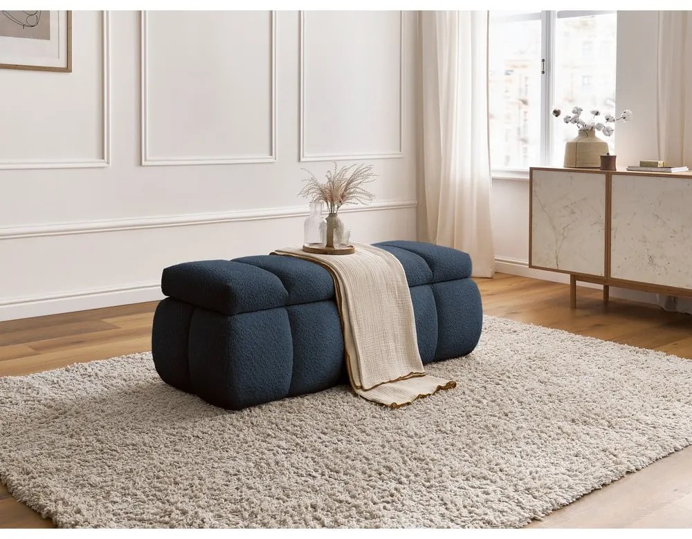 Ciemnoniebieska ławka z materiału bouclé – Bobochic Paris