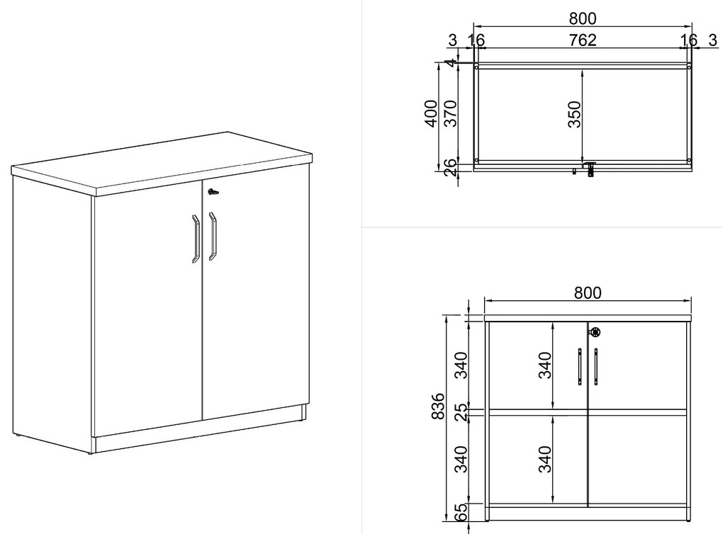 Szafka biurowa ARRISTO LUX, 800 x 400 x 836 mm, orzech