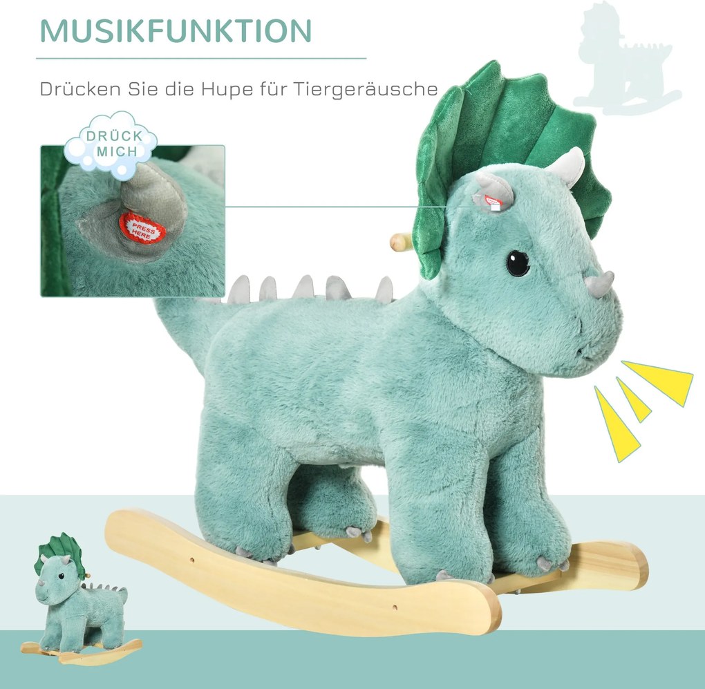 HOMCOM Koń na biegunach pluszowy zwierzak na biegunach huśtawka dla dzieci zabawka dzieci ciemnozielony