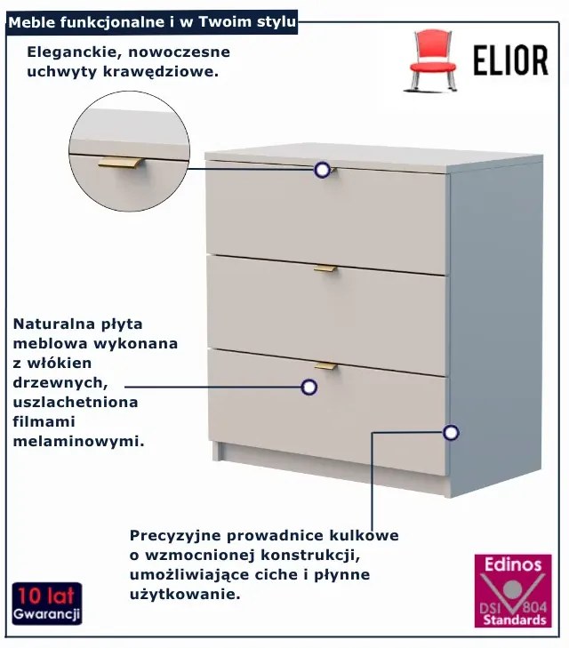 Komoda z 3 szufladami w stylu glamour kaszmir P8-K28