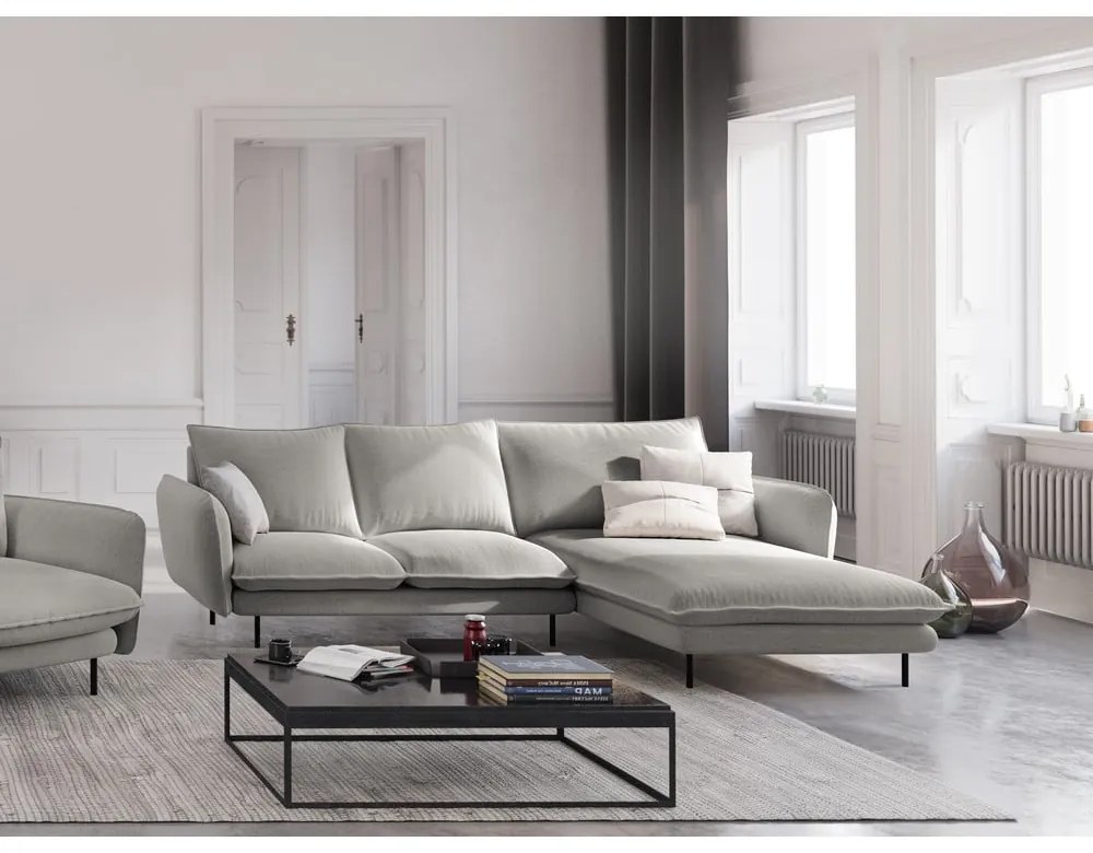 Jasnoszara sofa narożna Cosmopolitan Design Vienna, prawostronna