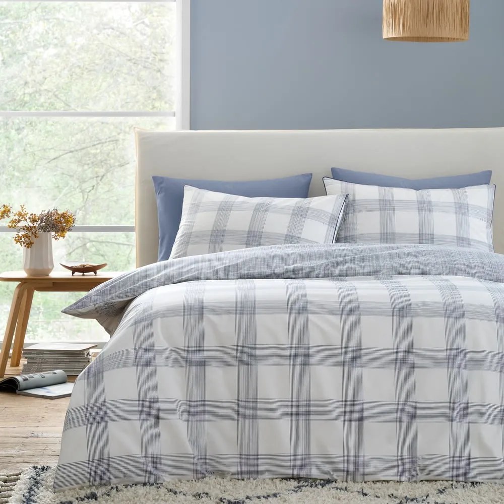 Biało-niebieska bawełniana pościel dwuosobowa 260x220 cm Marlow Check – Bianca