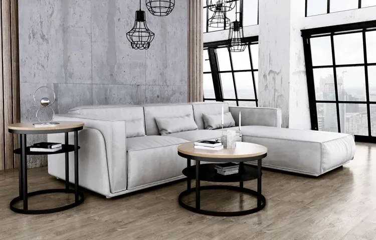 Dwupoziomowy stolik kawowy loft dąb lancelot + czarny - Melkor 4X