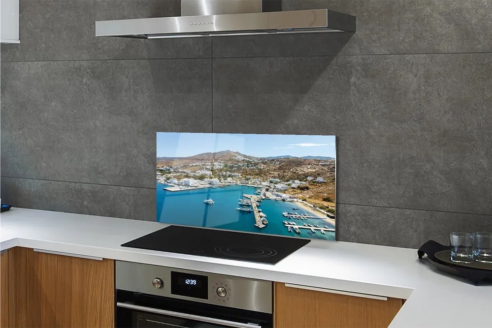 Panel Szklany Malownicze Miasto na Greckim Wybrzeżu