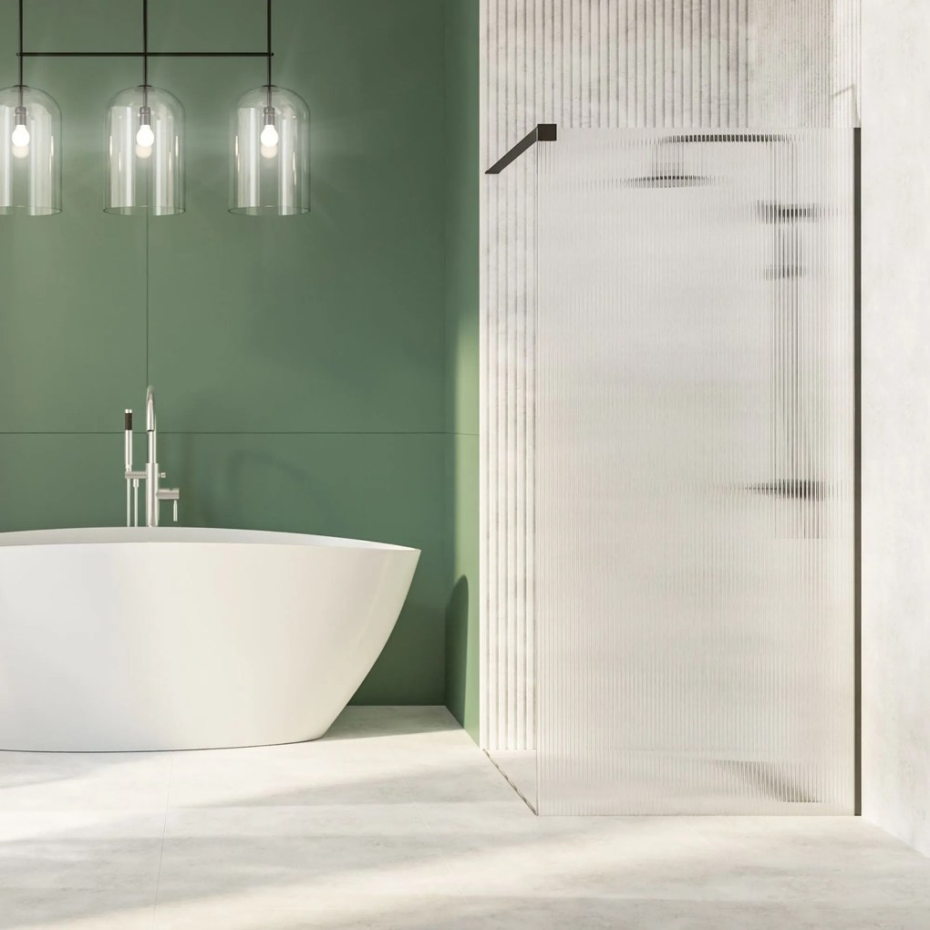 Ścianka prysznicowa WALK IN FIX przezroczysta prostokątna ryflowana 8 mm ARTE WELLE Classic Clear | różne rozmiary : Kolor profili kabiny - czarny, Szerokość ścianki - 80 cm, Typ montażu - WALK in FIX (Do ściany)