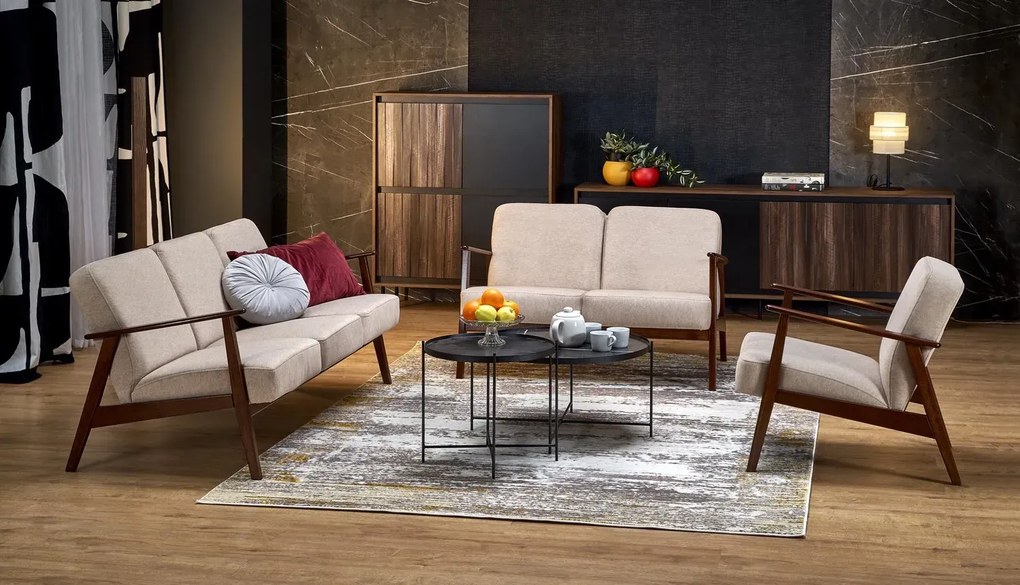 Sofa MILANO 3S beżowa/orzech trzyosobowa HALMAR