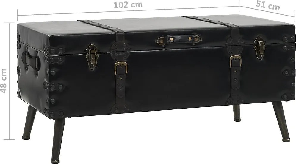 Czarna vintage ława-skrzynia 102x51x48 cm z MDF, skóry syntetycznej i stali z miejscem do przechowywania