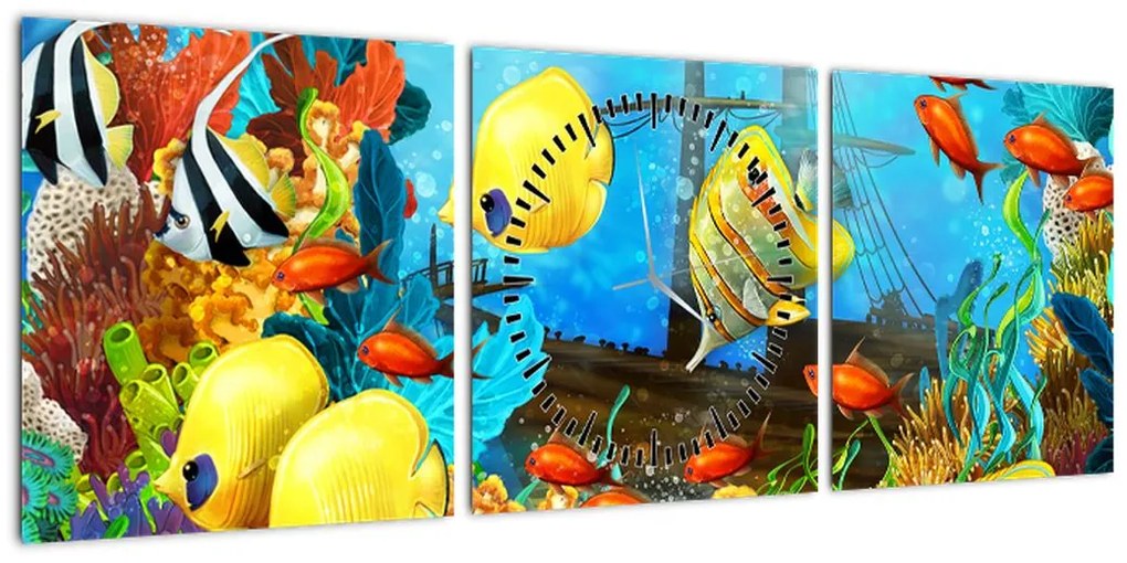 Obraz - Kolorowa rafa koralowa (z zegarem) (90x30 cm)