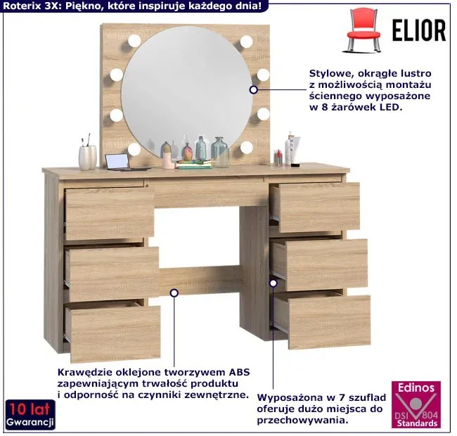 Nowoczesna toaletka z 8 lampkami LED - Bellano 3X