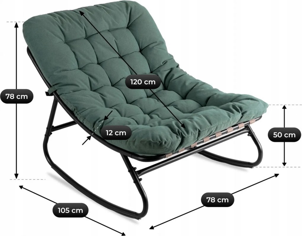 Bujany fotel na taras Aurora - bujak ogrodowy z pikowaną poduchą, zielony