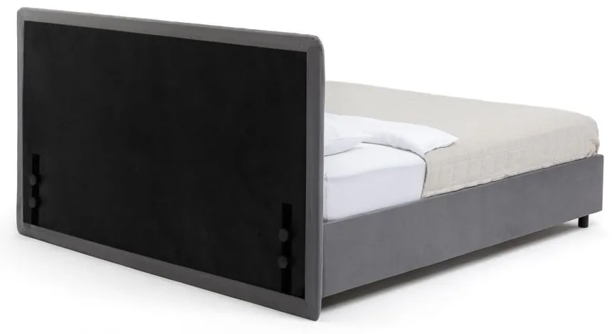 Szare tapicerowane łóżko dwuosobowe ze schowkiem z materacem i stelażem 160x200 cm Myra Slim Line – Bonami Selection
