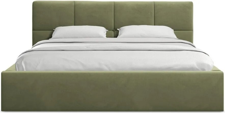Zielone aksamitne tapicerowane łóżko dwuosobowe ze schowkiem ze stelażem 140x200 cm Hiko – Makamii