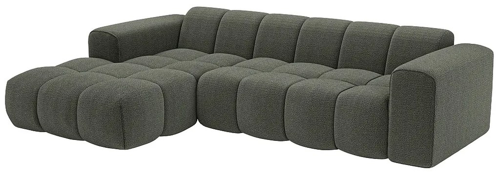 Kanapa narożna lewostronna z zielonej tkaniny szenilowej CALESO od Maison Céphy