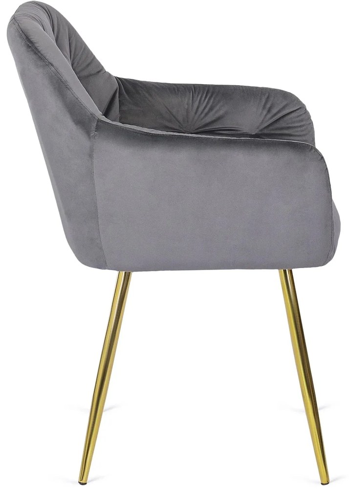 Zestaw Stół Okrągły SALLO 110 cm i 4 Krzesła Tapicerowane RAYA Szare Glamour