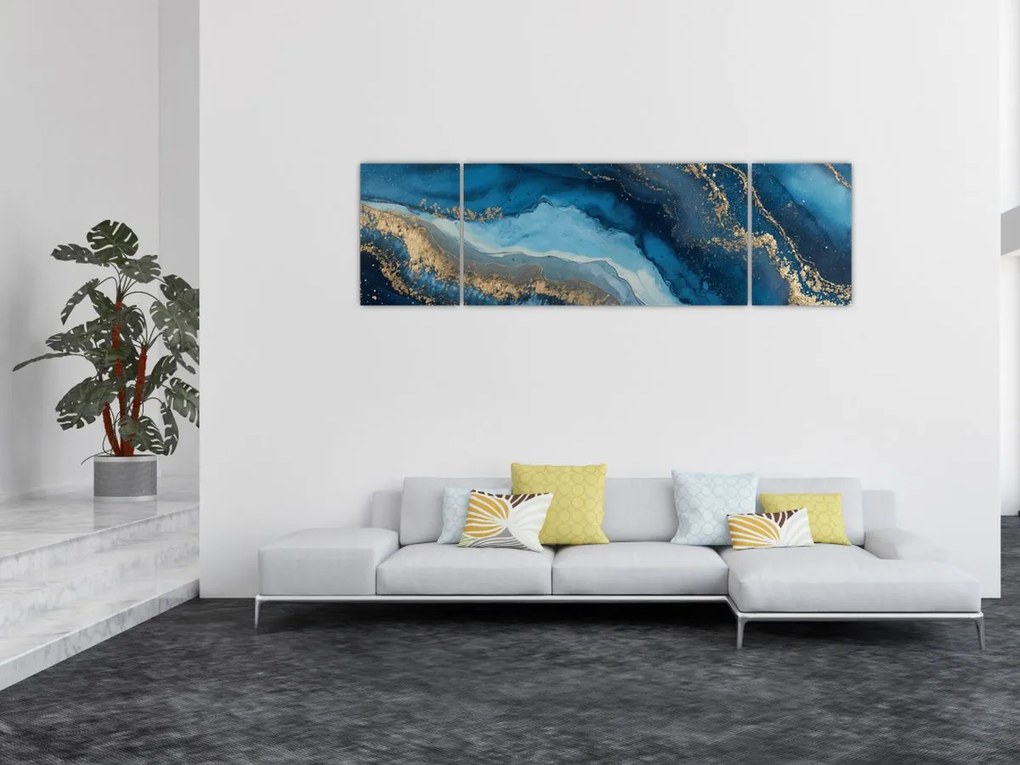 Obraz - Niebieska marmurowa abstrakcja (170x50 cm)