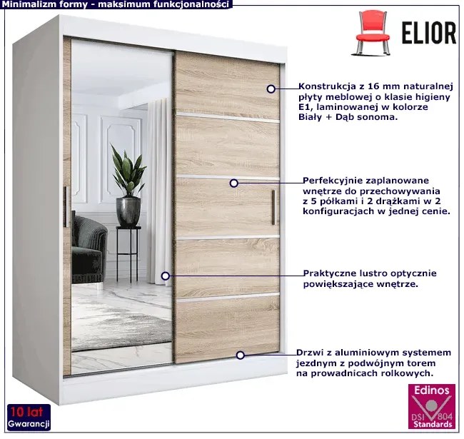 Szafa przesuwna biel + dąb sonoma 150 cm - Ebia 4X