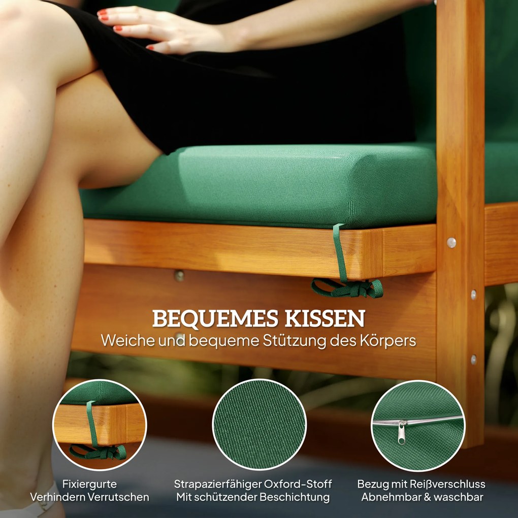 Outsunny Huśtawka ogrodowa z daszkiem, drewniana, z funkcją leżanki, dla 3 osób, Ciemnozielona