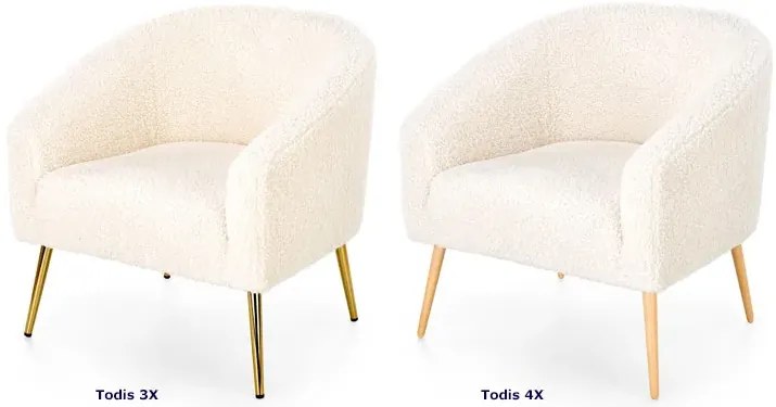 Fotel wypoczynkowy boucle kremowy + złoty A1-T38