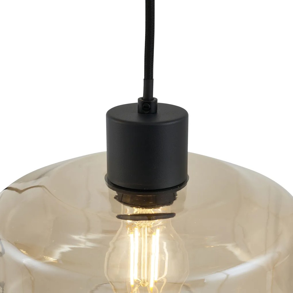 Nowoczesna lampa wisząca czarna z bursztynowym szkłem 3-źródła światła - Sheena Nowoczesny Oswietlenie wewnetrzne
