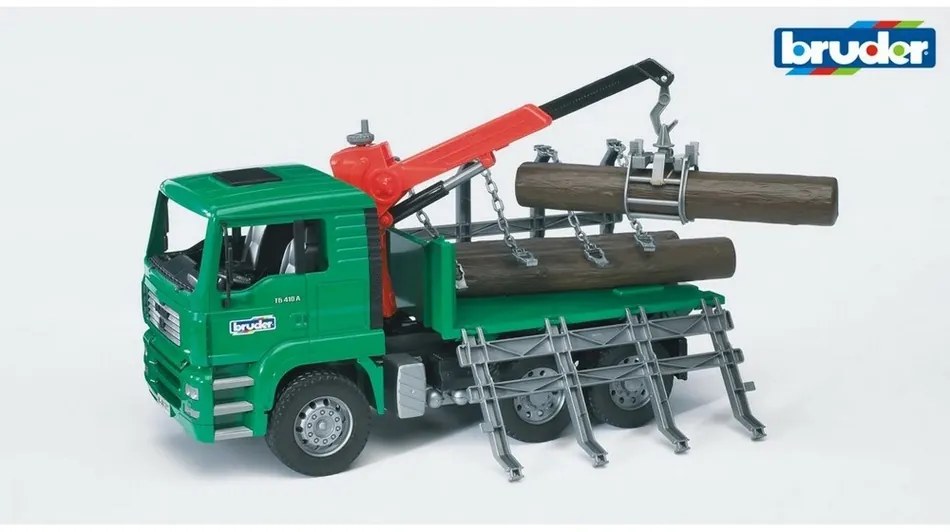 Bruder 2769 Pojazdy leśne MAN TGA Timber tir z ramieniem załadowczym i 3 kłodami drewna