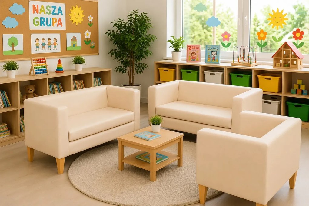 Sofa Monaco : Kolor nogi - Drewno, Kolor tkaniny - EKO-SKÓRA - 18D, Typ tkaniny - Eko-skóra , Wysokość nogi - 20 cm