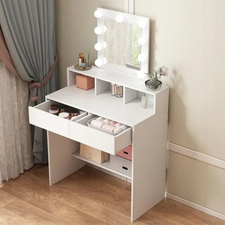 Toaletka kosmetyczna z lustrem LED 80 cm – nowoczesna toaletka do makijażu i wizażu w stylu loft