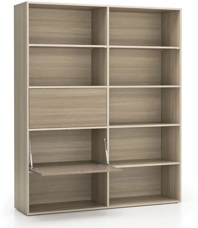 Regał biurowy szeroki LAYERS, 2 schowki, 1582 x 400 x 1905, dąb naturalny / dąb bejcowany