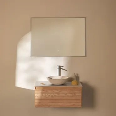 Zestaw Wiszących Mebli Łazienkowych Z Drewna Jesionowego Tedrik Popielaty Brąz & Cement Okrągły Biały - Sklum