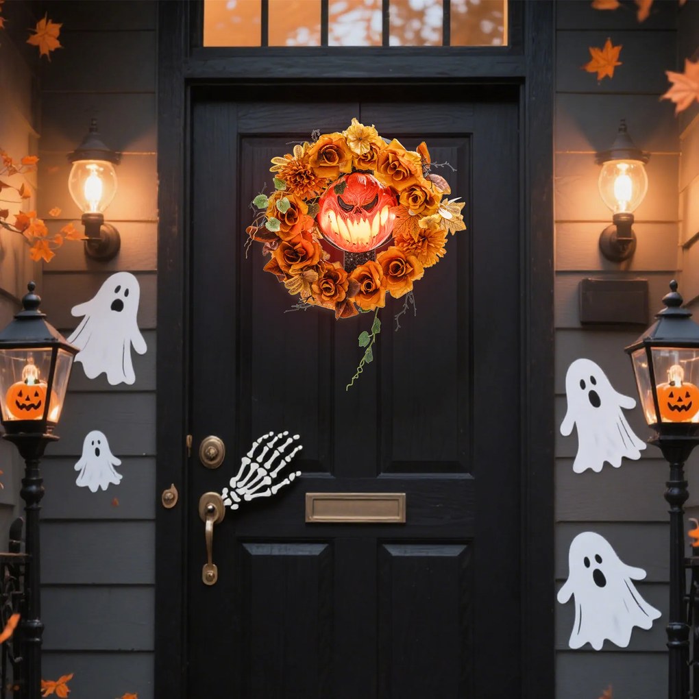 Outsunny Wieniec Halloween, przerażający motyw dyni, jesienne liście, efekty świetlne, tworzywo sztuczne
