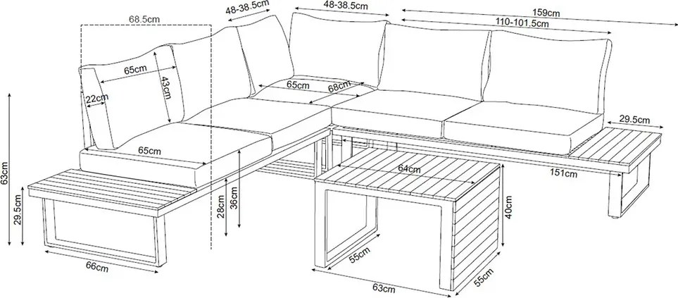 Modułowy zestaw mebli ogrodowych A8-N79