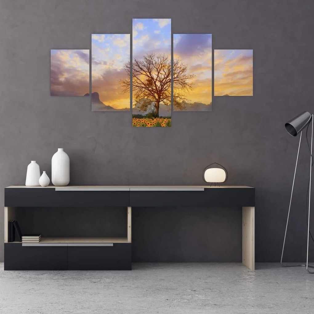 Obraz - Pejzaż ze słonecznikami (125x70 cm)