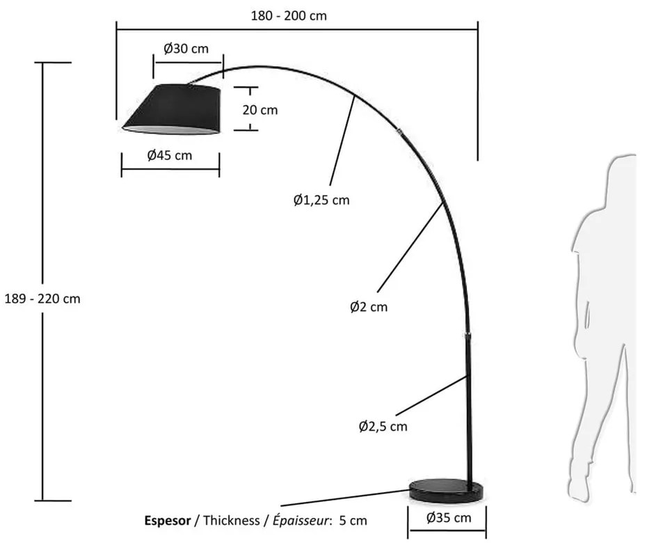 Czarna lampa stojąca z tekstylnym kloszem (wysokość 189 cm) May – Kave Home