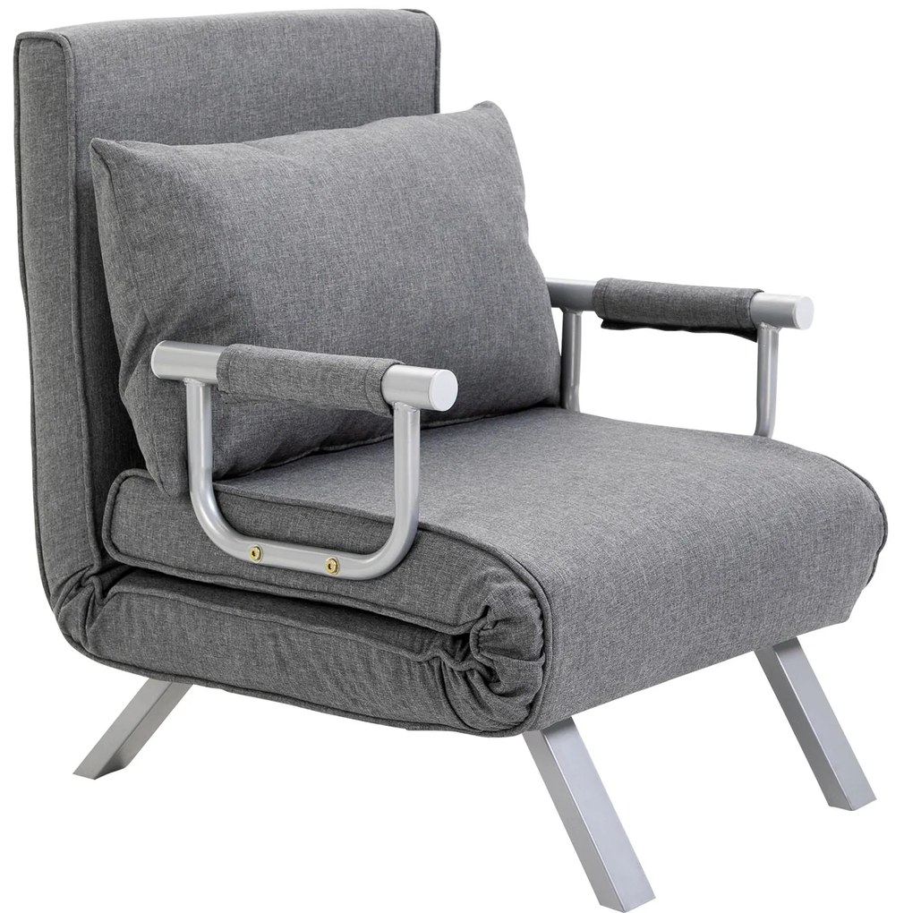 HOMCOM Fotel Relax z funkcją leżenia, łóżko dla gości, 65 cm x 69 cm x 80 cm, szary
