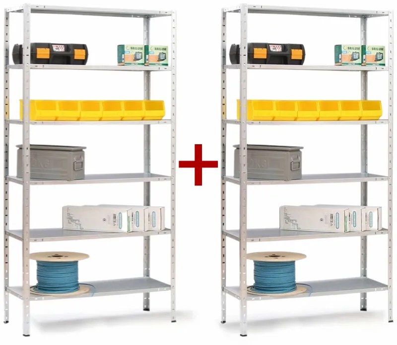 Regały półkowe 1+1 GRATIS, 80 kg, 2000x1000x400 mm, 6 półek, ocynk