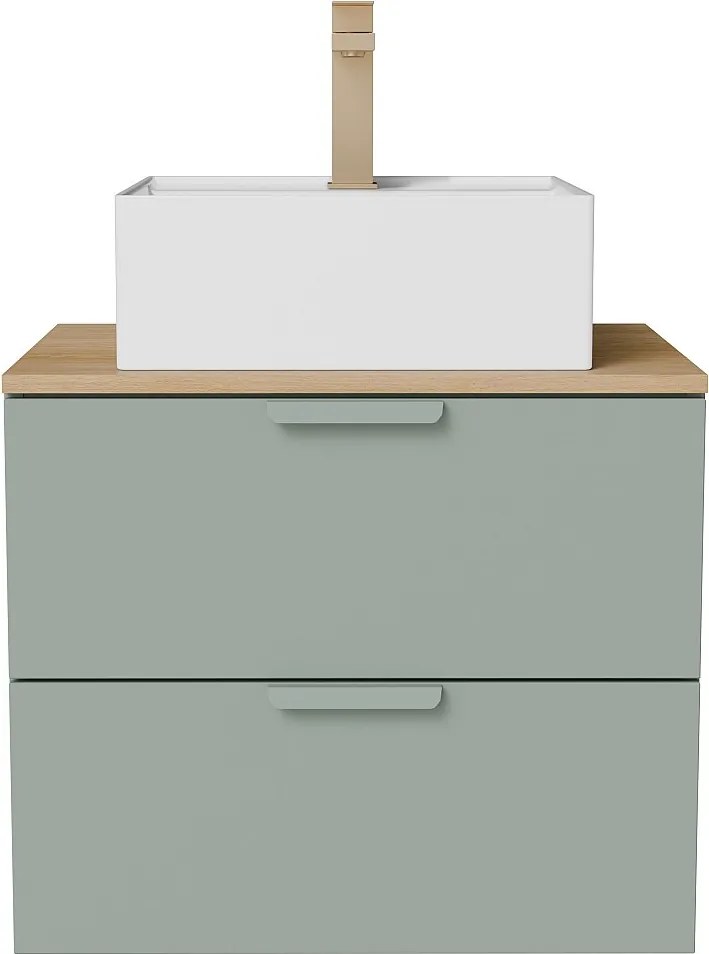 Wisząca szafka łazienkowa z umywalką wpuszczaną w blat kwadratową i baterią – Szałwiowa zieleń – S60 cm – AVORELI