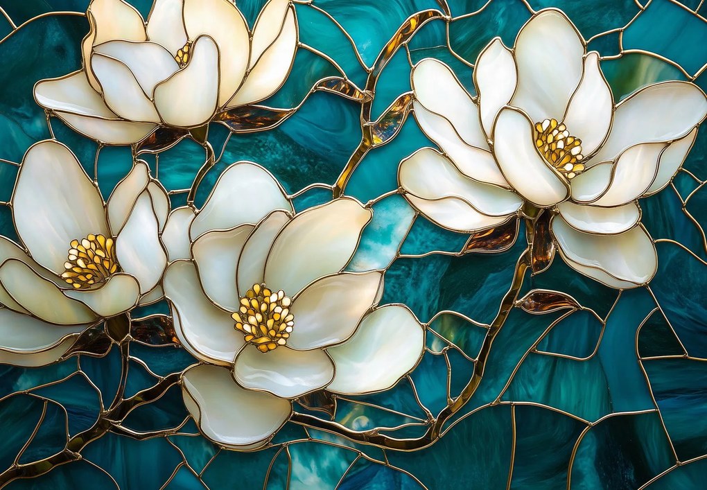 Fototapeta - Witraż z magnolią (196x136 cm)