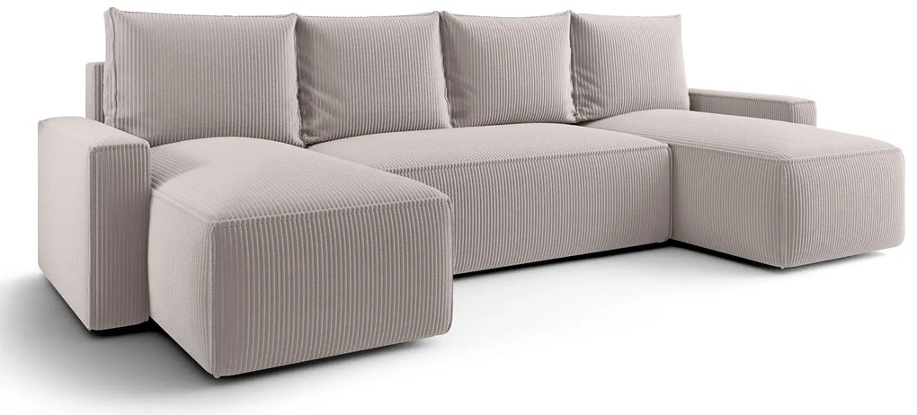 Jasnobeżowy narożnik z funkcją spania i pojemnikiem N9-P05