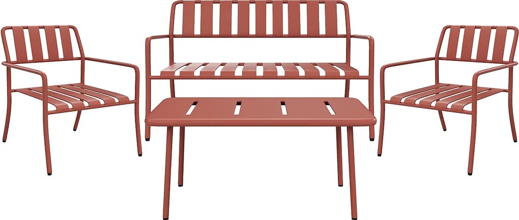 Metalowy zestaw ogrodowy: ławka, 2 fotele niskie i stolik kawowy - Terracotta - BIRMOS od MYLIA