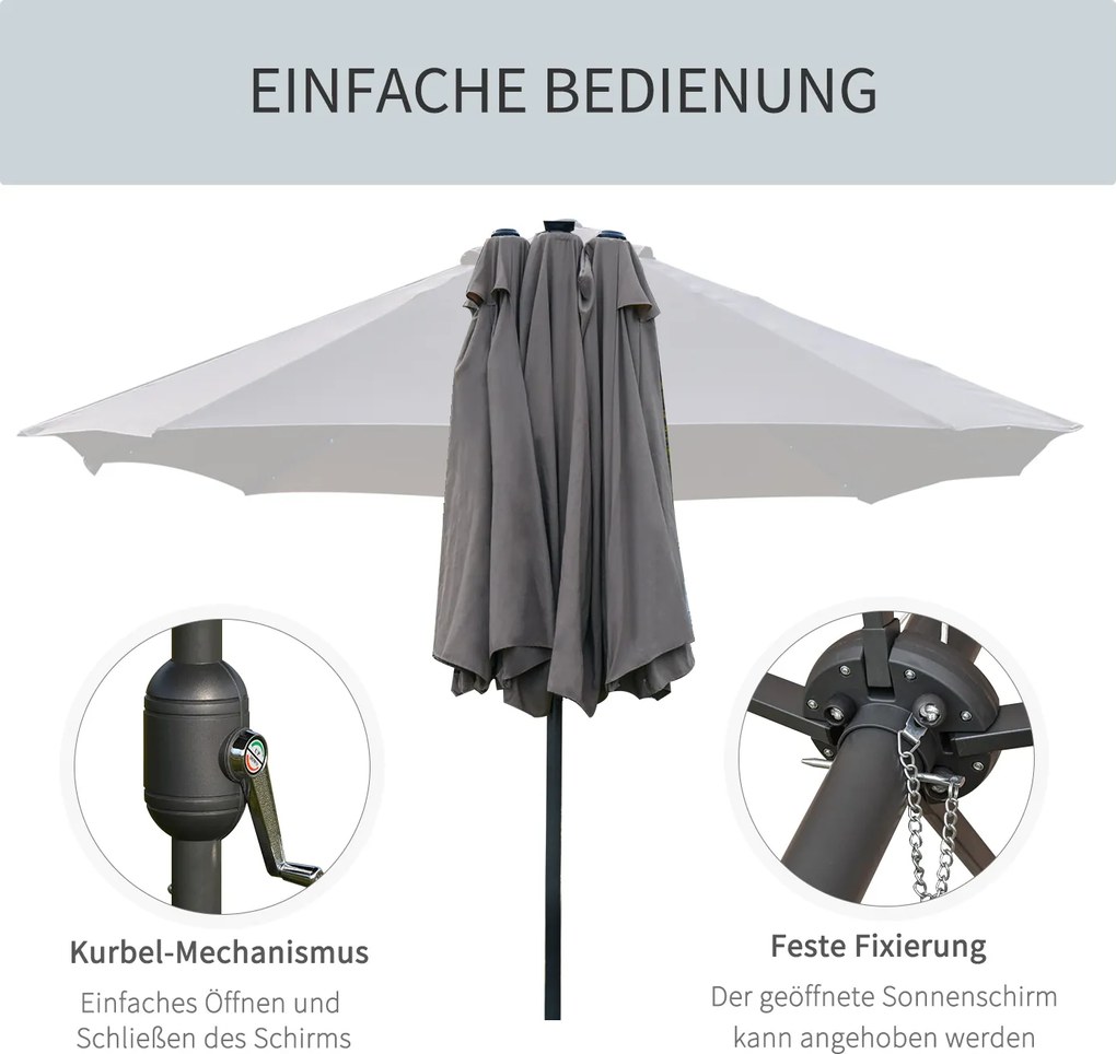 Outsunny Duży Podwójny Parasol z Oświetleniem LED Owalny Ciemnoszary ze Stalową Ramą 440x260cm | Aosom PL