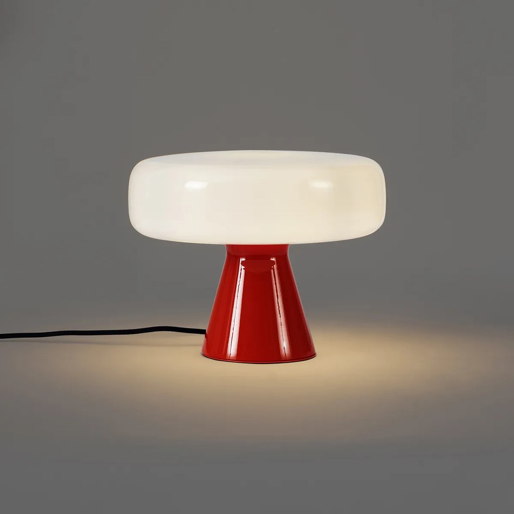 Lampa stołowa w stylu retro czerwona z białym elementem - Knob