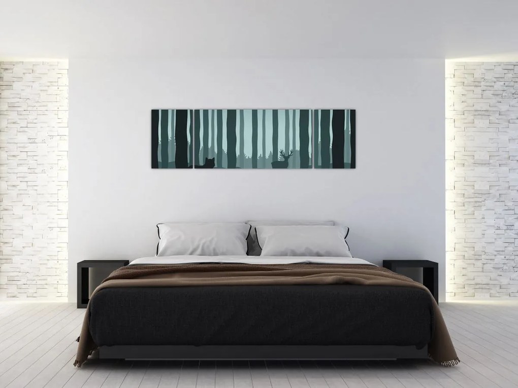 Obraz - Jeleń z wilkiem w skałach (170x50 cm)