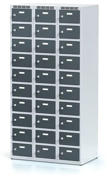 Alfa 3 Szafka skrytkowa, 30 schowków, 1800 x 900 x 500 mm, zamek obrotowy, drzwi ciemnoszare