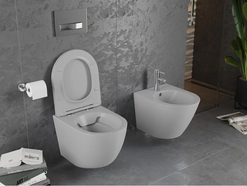Mexen Lena miska wc Rimless z deską wolnoopadającą slim, duroplast, szara jasna mat - 30224061