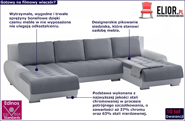 Narożnik uniwersalny w kształcie U do salonu  38 kolorów - Altini