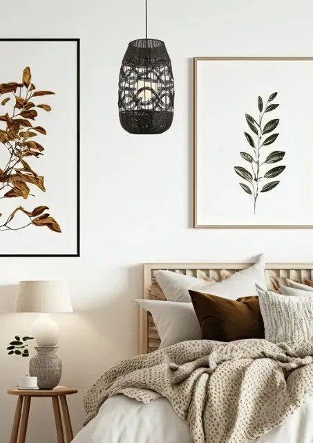 Czarna lampa wisząca z plecionym kloszem - K397 M2-L31