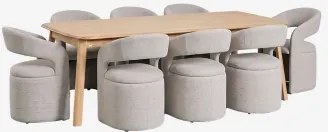 Zestaw Rozkładany Stół 220-320x95 Cm Dębowy Treveris I 8 Krzeseł Z Podłokietnikami Z Tkaniny Bouclé Jules Roble - Sklum